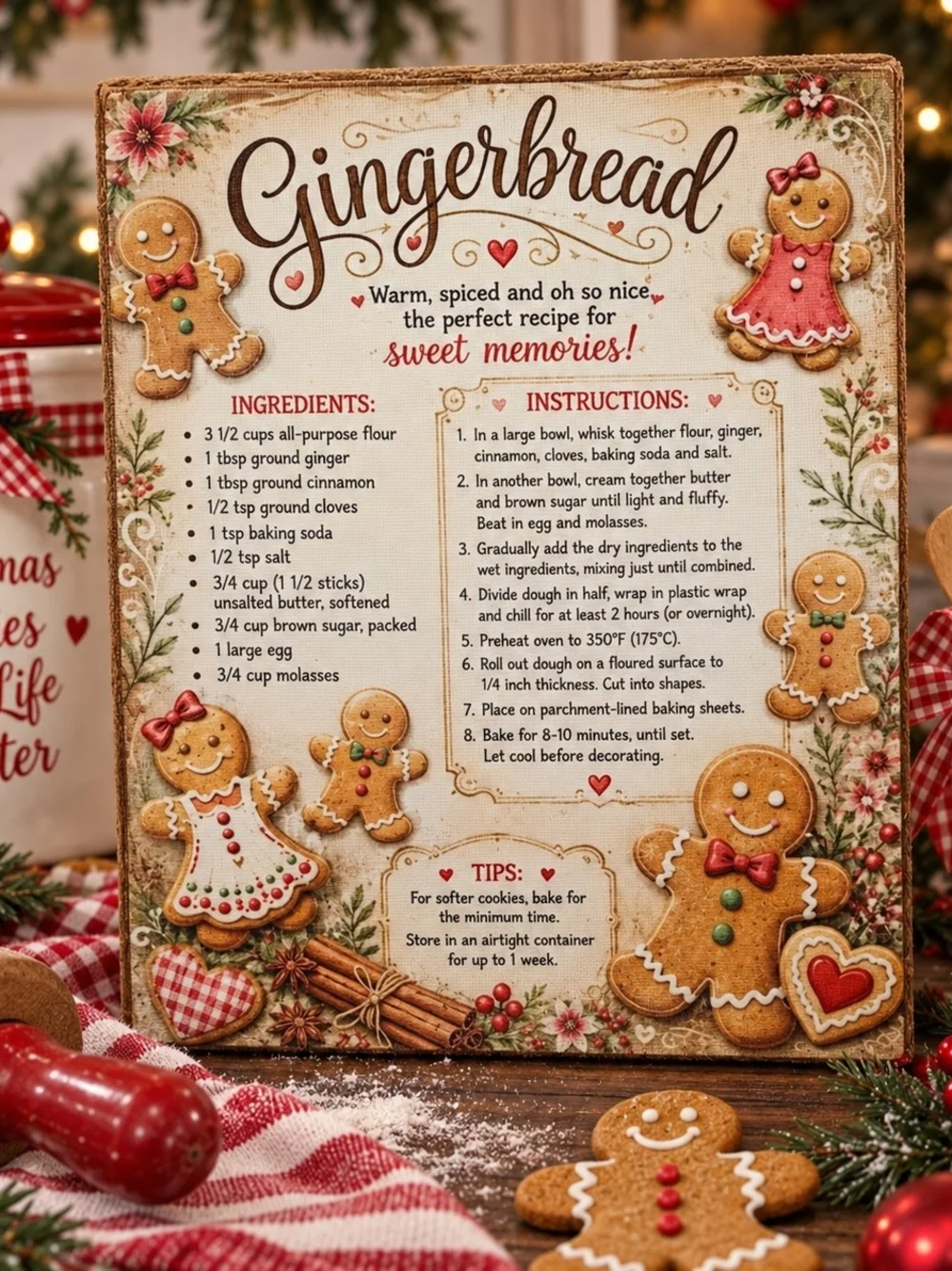 Hand Crafted Gingerbread And Pumpkin Pie Double Sided Recipe Plaque